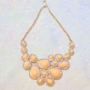 Gold Tone Cabochon and Rhinestone Bib Necklace *